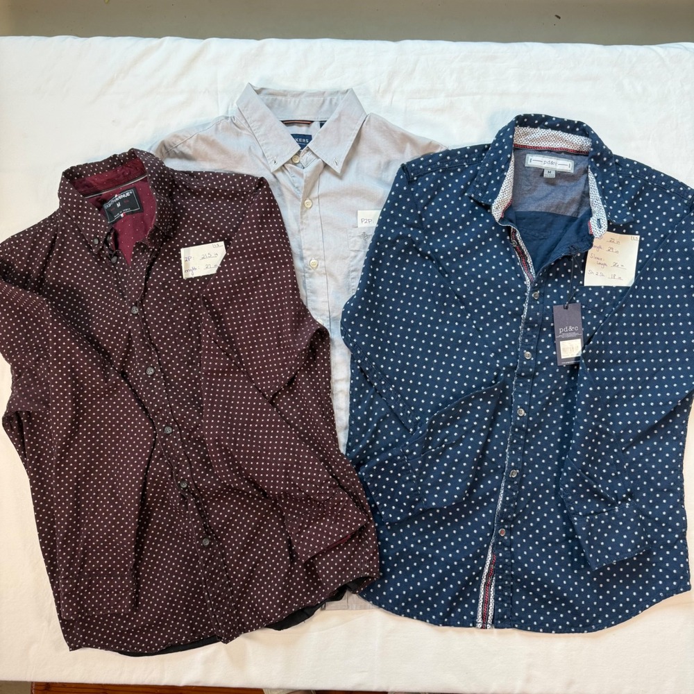 Lot of 3 Mens M Button Down Shirts Dockers PD&C Eighth Ave Red Grey Blue Patriot